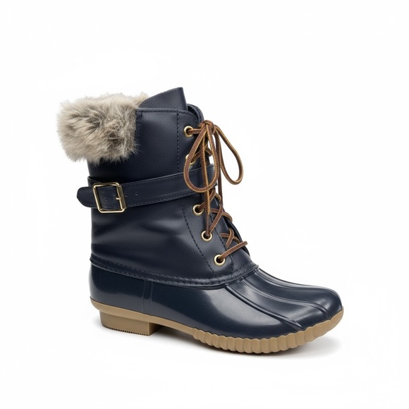 Adriana ❁ Faux Fur Lined Belted Duck Boots ❁ Navy ❁ 6M ❁ Rainy Day Favorite - Picture 14 of 15